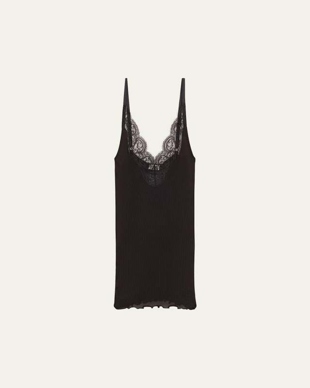 Ribbed Knit Tank Top with Lace Detail